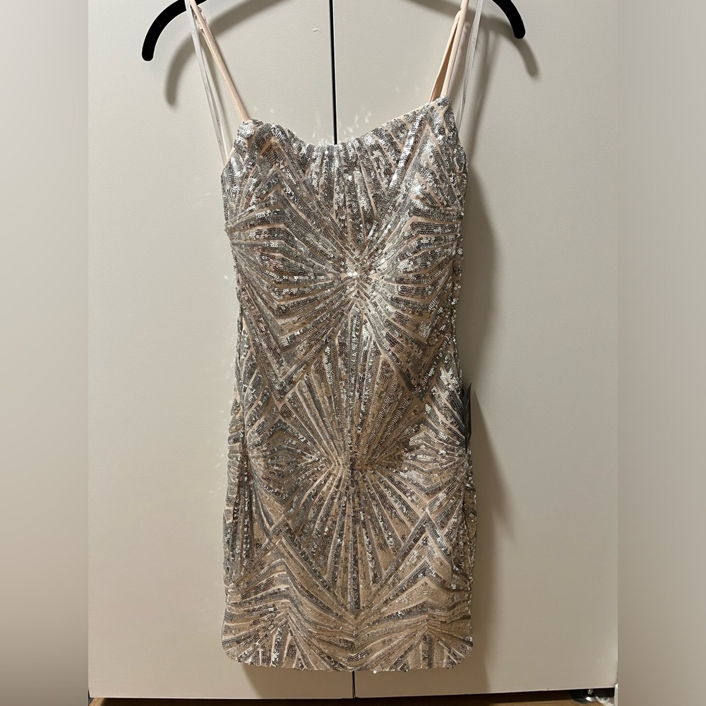 NEW WITH TAGS!!!!!! Silver Sequin Bodycon Mini Dress